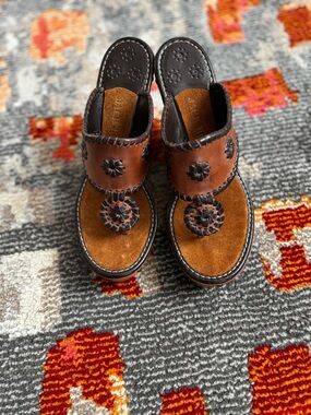Jack Rogers Brown Leather Woven Toe-Post Sandals
